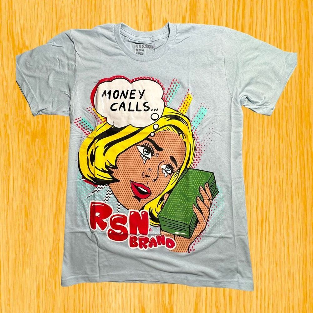 Money Calls Animated Graphic HipHop Trap Designer Streetwear T-shirt Men’s M NWT